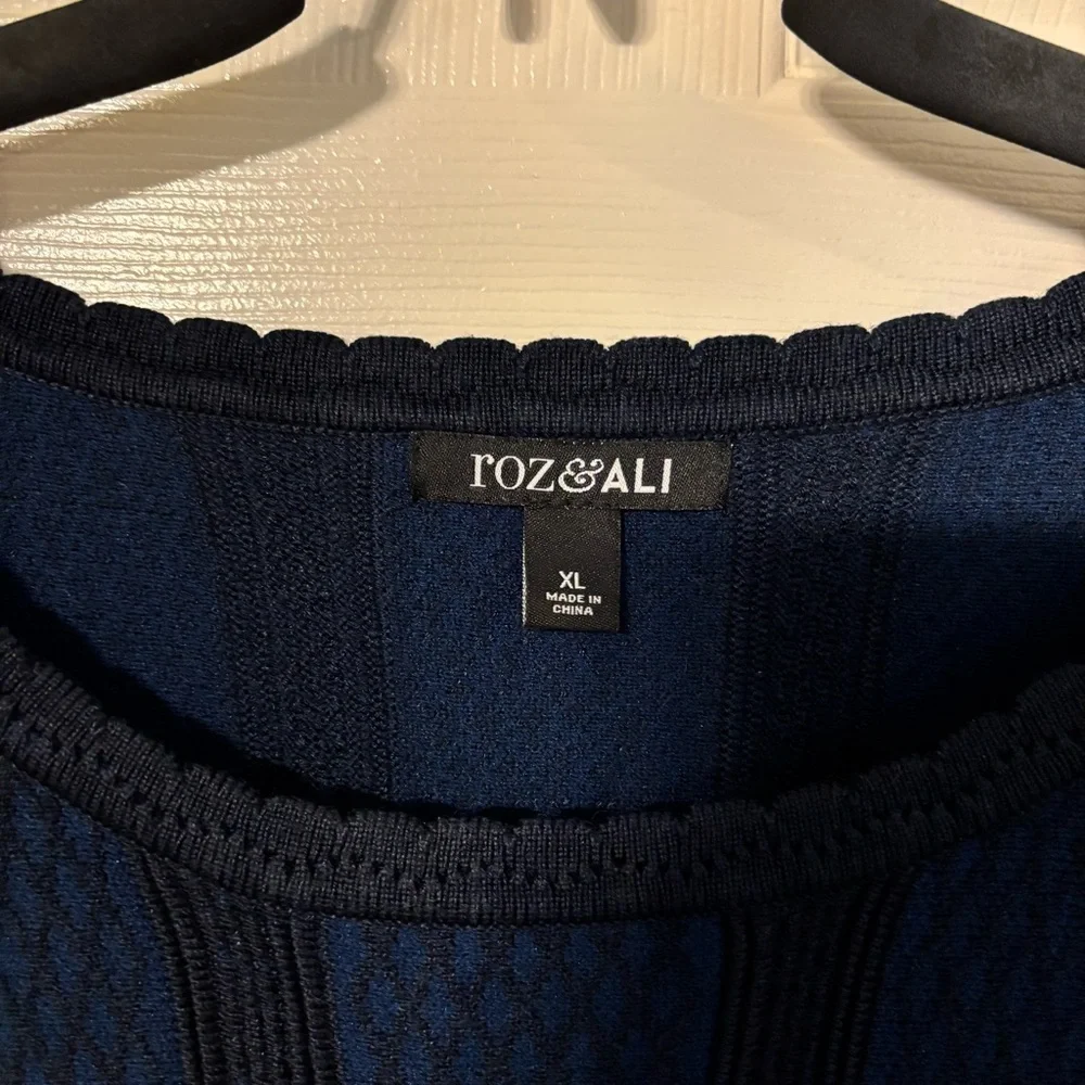 Roz & Ali Navy Blue Fit & Flare Textured Knit Sweater Dress XL